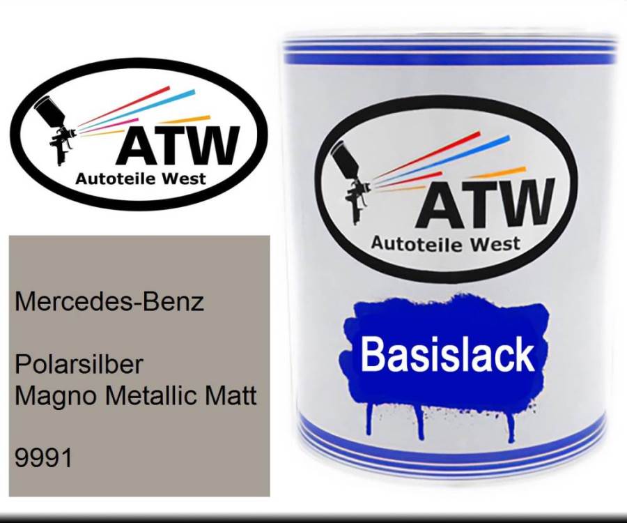 Mercedes-Benz, Polarsilber Magno Metallic Matt, 9991: 1L Lackdose, von ATW Autoteile West.